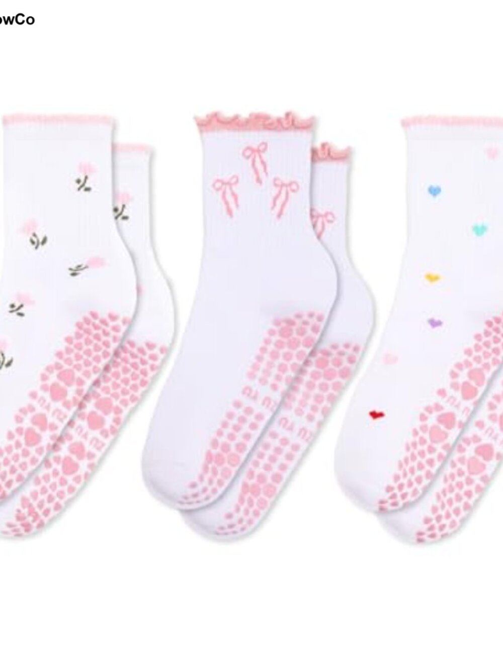 3 Pairs Cotton Non-Slip Pilates Yoga Socks with Ruffle Cuff